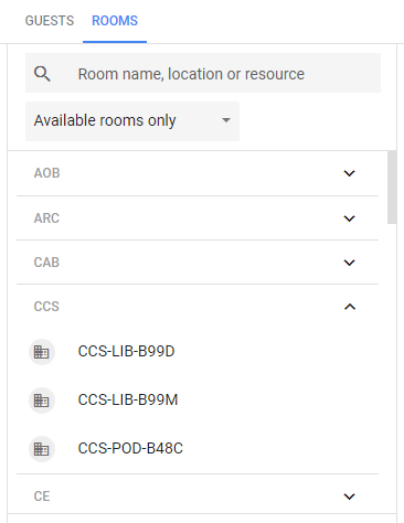 available rooms in event details in Google Calendar