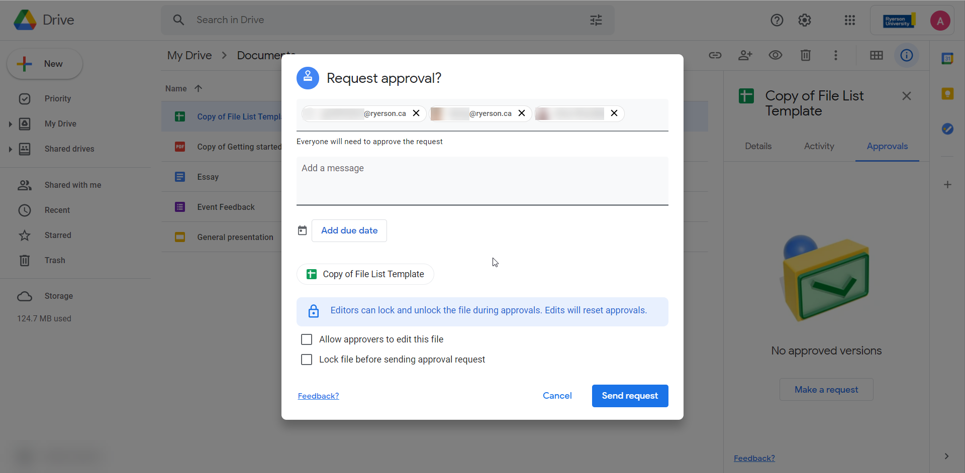 Pop up window of approval request details