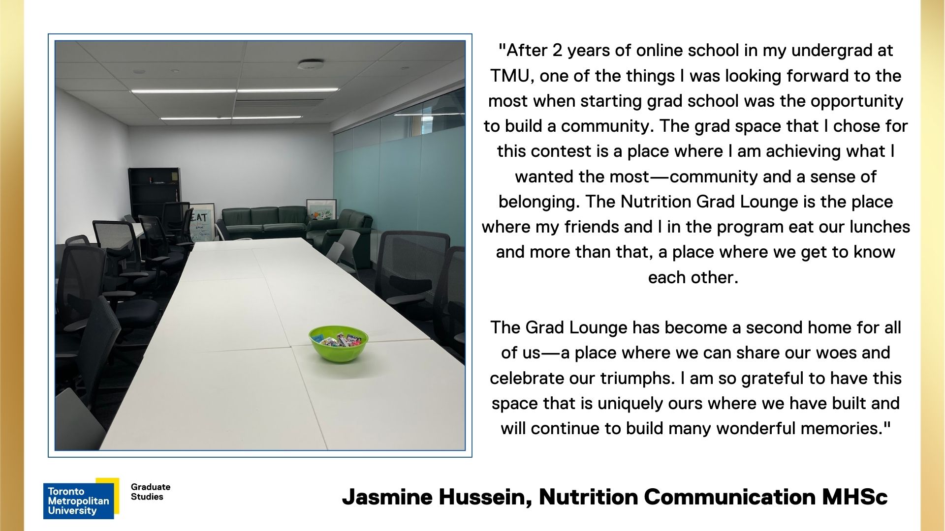 Jasmine-Hussein. Nutrition Grad Lounge at DCC.