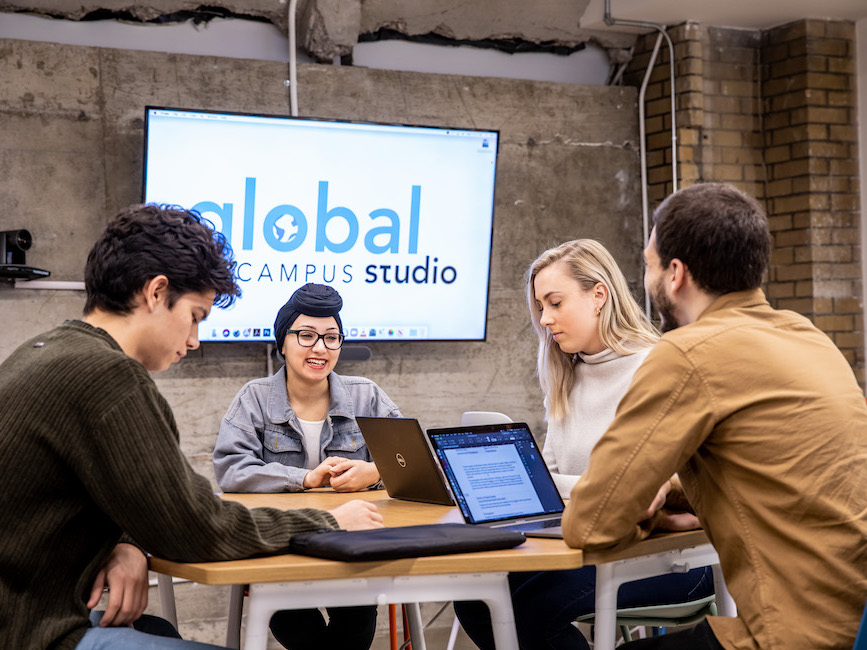 Students working at the Global Campus Studio