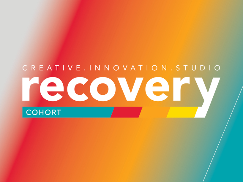 Gradient image from yellow to red to teal with the Recovery Cohort logo ontop