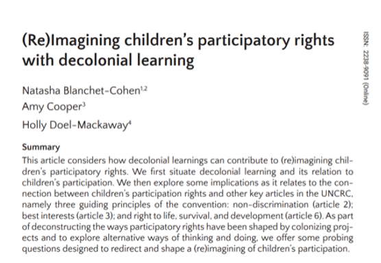 ‘(Re)Imagining children's participatory rights with decolonial learning’ (O Social em Questão)