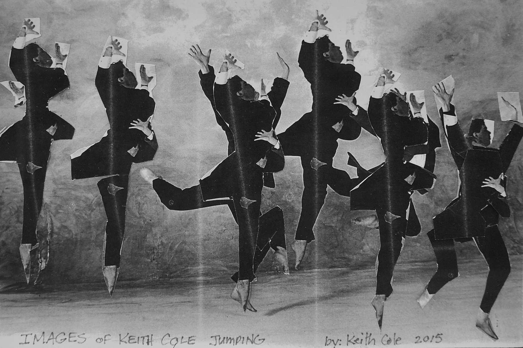 Art collage showing jumping cut out figures