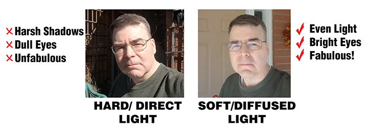 Graphic describing the differences between direct light and diffuse light. 