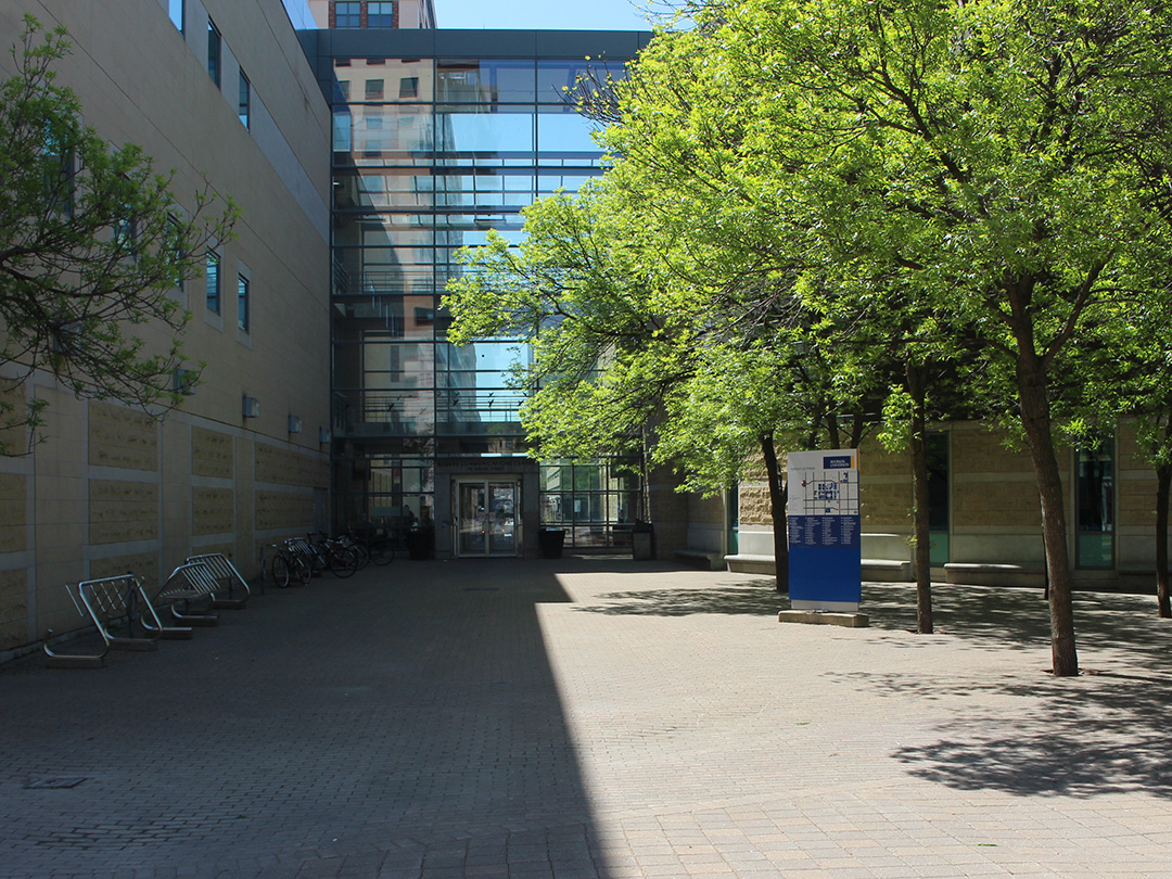 Photo of the exterior of the Rogers Communications Centre in the Spring.