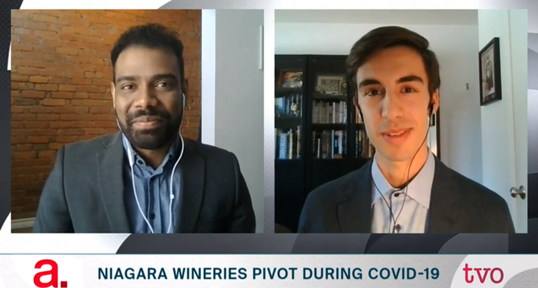 Jeyan Jeganathan hears from Justin Chandler (RSJ ’18) via video call about how wineries in Niagara are adjusting to COVID-19 (TVO.org).