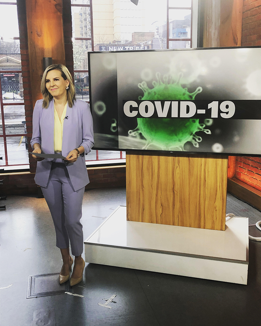 Kelly Linehan presenting COVID-19 coverage from the CP24 studio (Kelly Linehan).