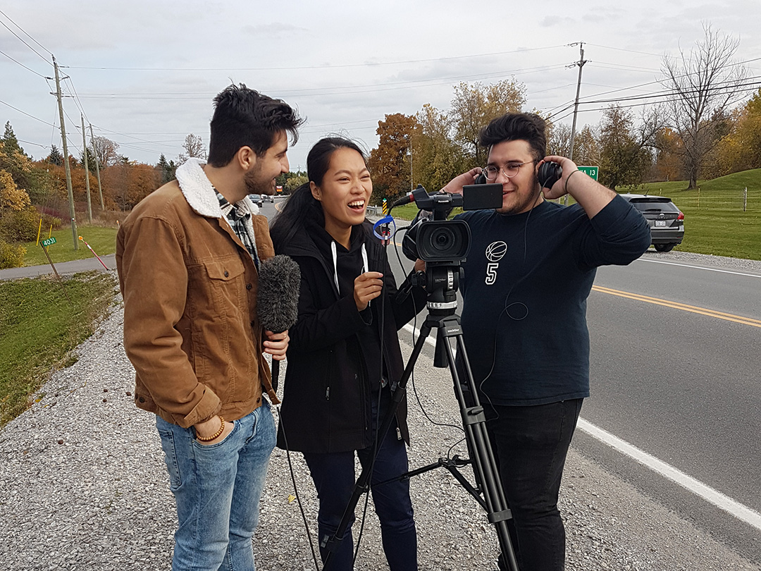 RSJ students working on location to produce the documentary film To Die For that was nominated for the CAJ Student Award of Excellence. 