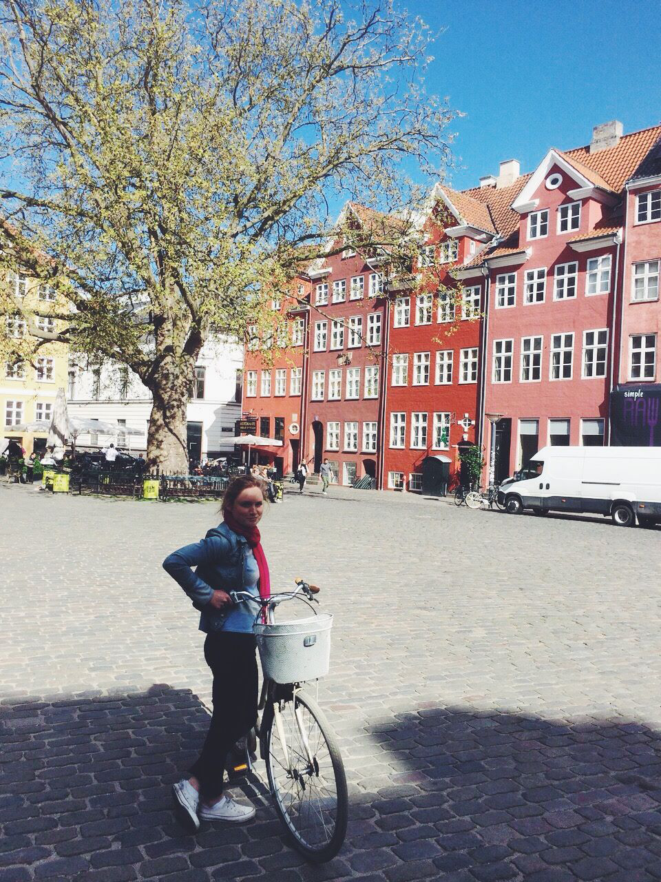 An exchange student on a bicycle. 