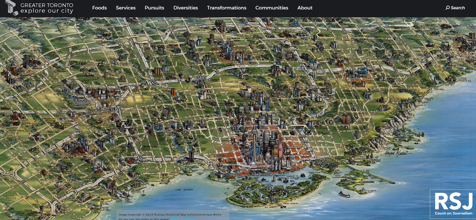 Screen shot of the T. website, which is an illustrated map of Toronto.