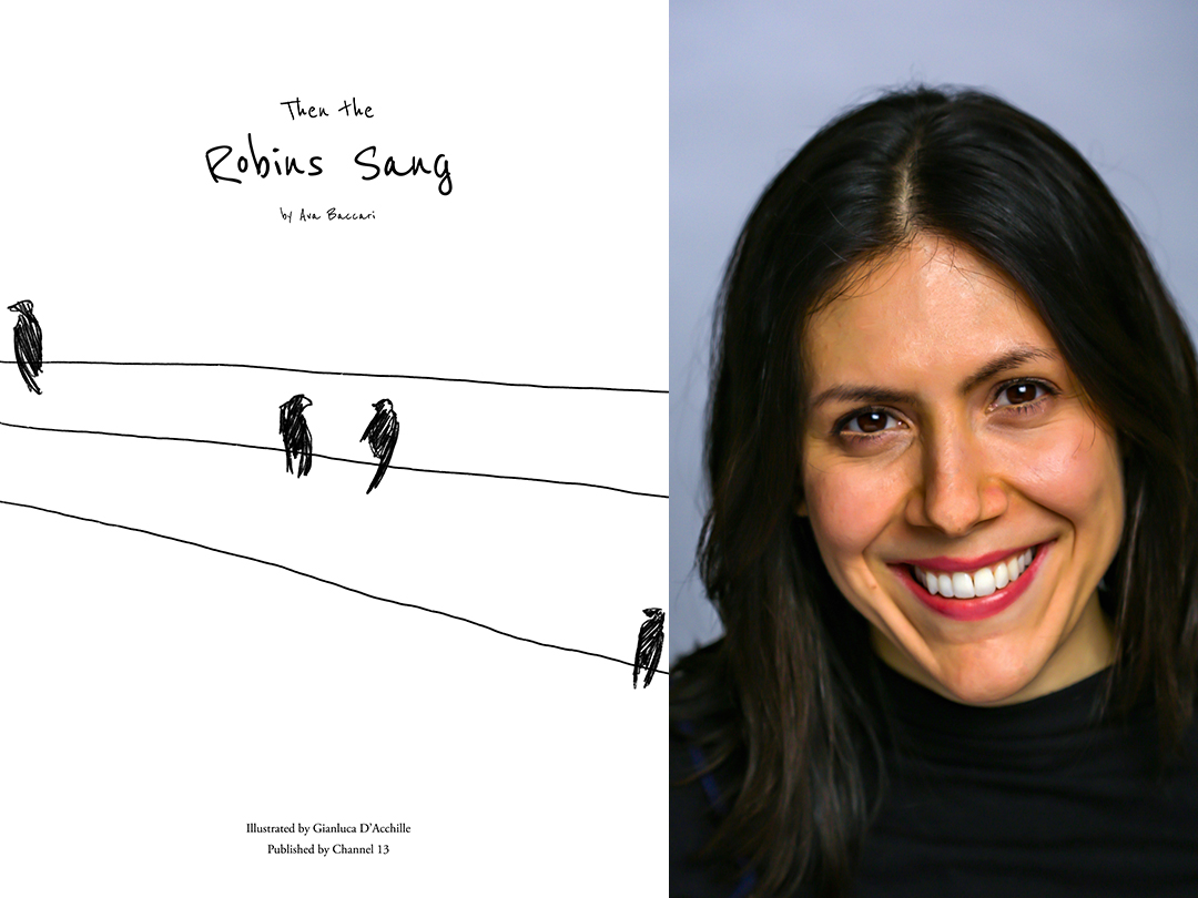 Title page of Ava Baccari's Then the Robin Sang and a photo of the author. 