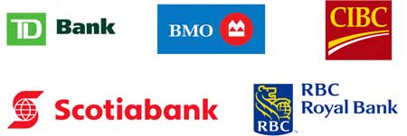 Logos of TD Bank, BMO, CIBC, Scotiabank, and RBC Royal Bank