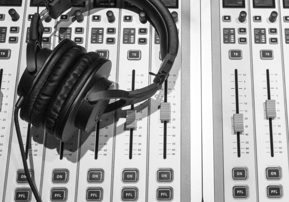headphones on mixing board