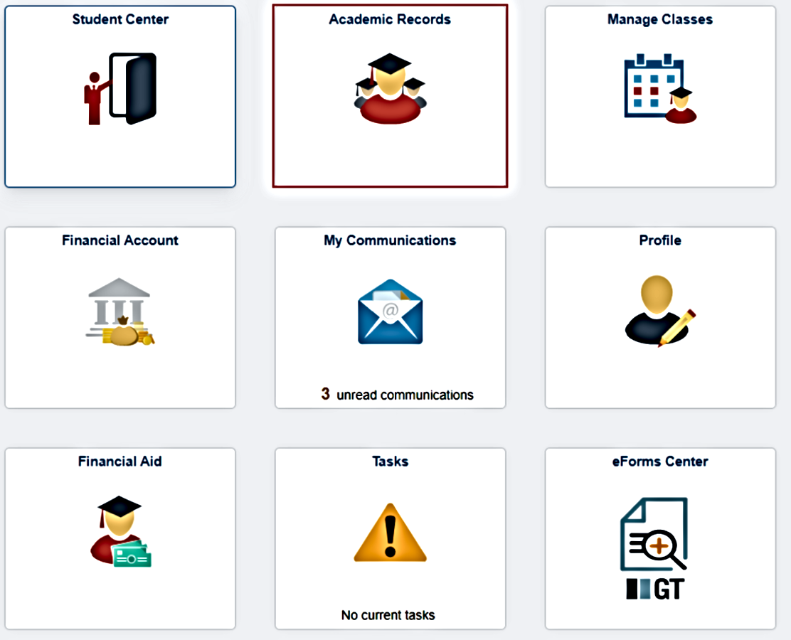 The Academics tile in the top row on the MyServiceHub home page