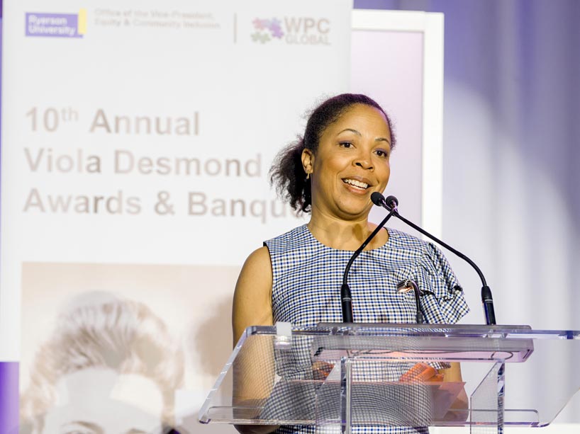 Emily Agard received the Mdme. Vivian Barbot Ryerson Staff Award at the 10th Annual Viola Desmond Awards & Banquet