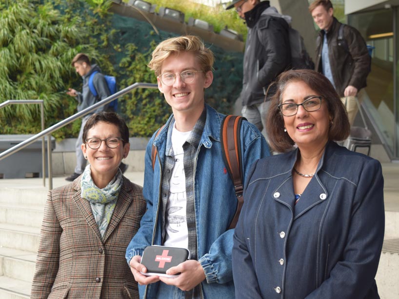 Toby Stevens-Guille (centre) worked with Corinne Hart (left) and Samim Hasham (right) to spearhead the first naloxone training at the nursing school