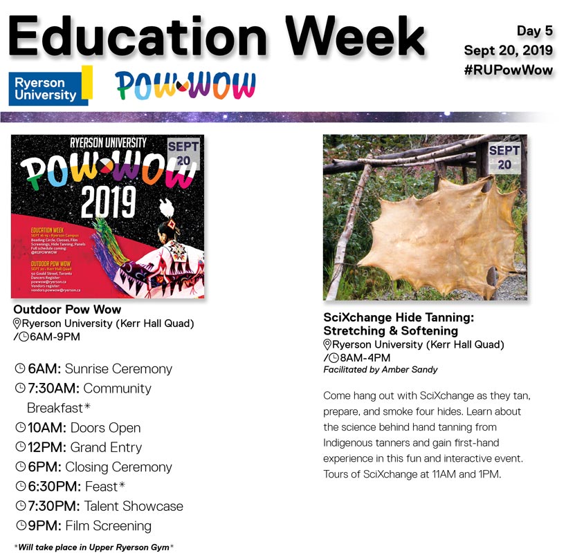 Poster of a calendar outlining daily powwow events