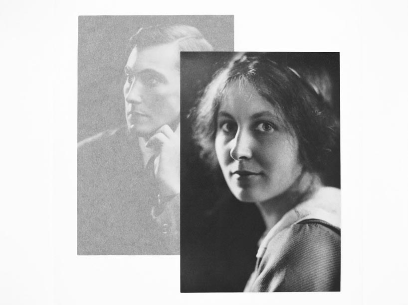 Two black and white photographs of a man and a woman superimposed on each other
