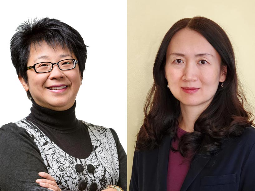 From left: Professors Josephine P. Wong and Lu Wang