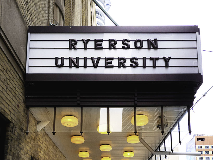 Ryerson University written on a marquee outside the Mattamy Athletic Centre