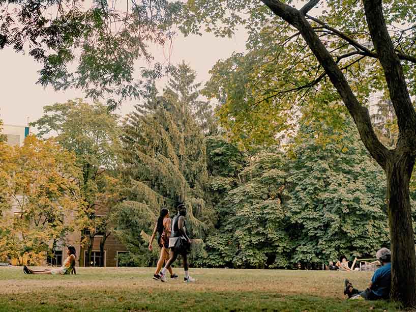 Students walking in the university quad