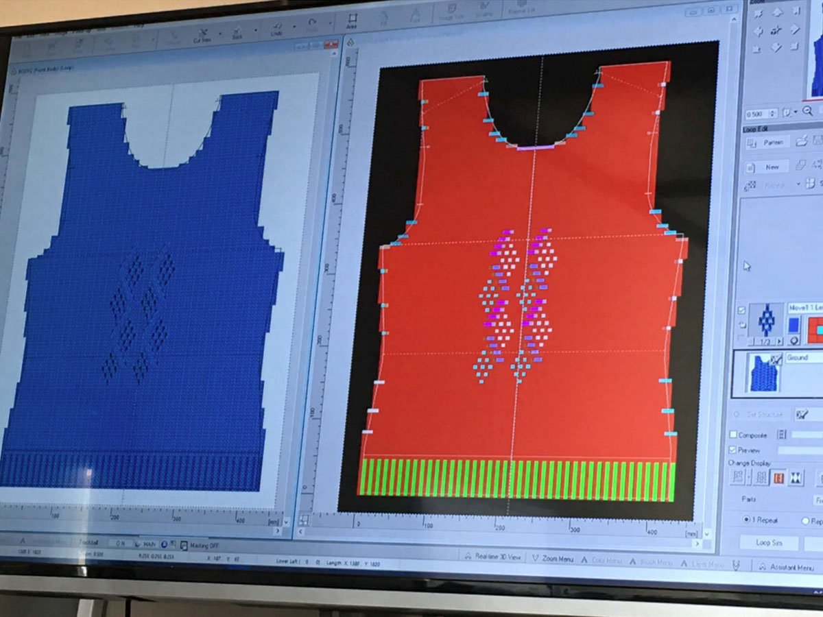 A screen capture of digital design software for 3D knitting, showcasing two designs
