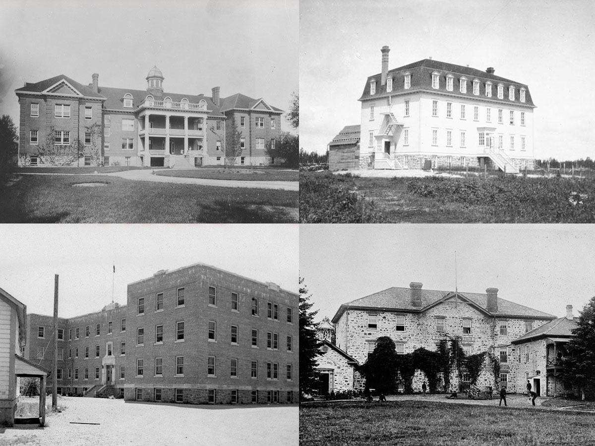 Exterior view of the Mohawk Institute, Fort Frances Indian Residential School, Alberni Indian Residential School, Shingwauk Indian Residential School