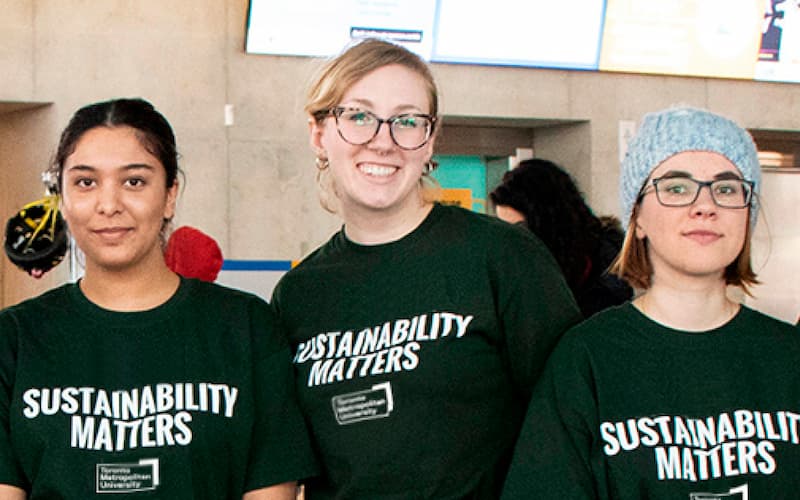 Three Sustainability Ambassadors excited to make TMU's campus a more sustainable place.