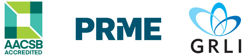AACSB, EFMD, PRME, and GRLI accreditation logos.