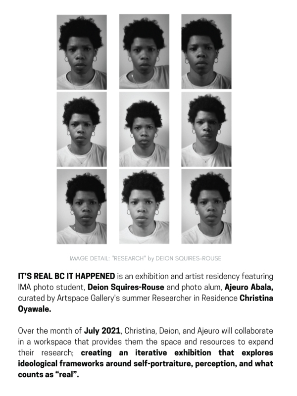 Black and white polaroid images by photographer Deion Squires-Rouse part of the exhibition and current residency ‘it’s real bc it happened’.