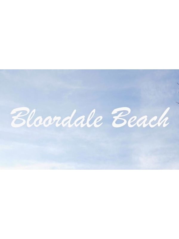 Image of the blue sky with the words 'Bloordale Beach' in white script