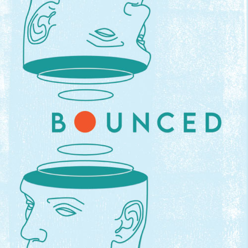 Logo for Bounced. It says Bounced in the middle, with two graphically designed heads 