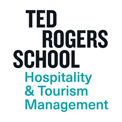 "Ted Rogers School" in black on the top, "Hospitality & Tourism Management" in teal on the bottom