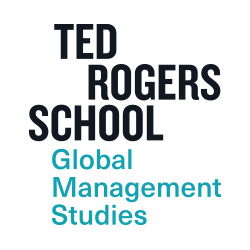 "Ted Rogers School" in black on the top, "Global Management Studies" in teal on the bottom