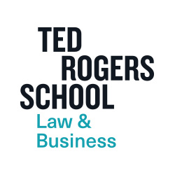 "Ted Rogers School" in black on the top, "Law & Business" in teal on the bottom