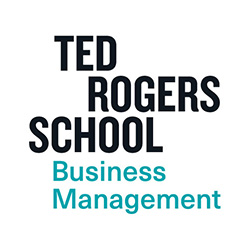 "Ted Rogers School" in black on the top, "Business Management" in teal on the bottom