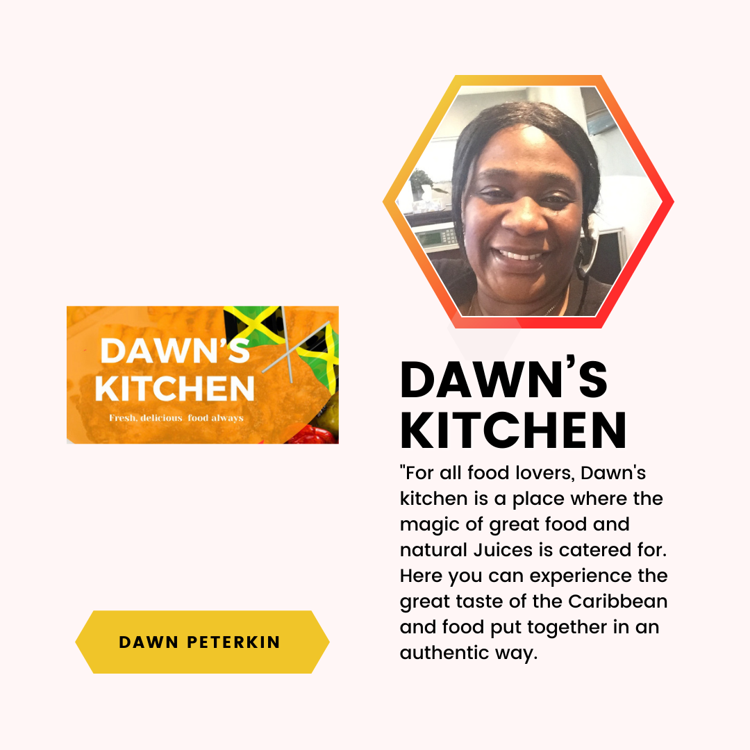 A feature of Dawn Peterkin and Dawn’s Kitchen. For all food lovers, Dawn’s kitchen is a place where the magic of great food and natural juices is catered for. Here you can experience the great taste of the Caribbean and food put together in an authentic way.