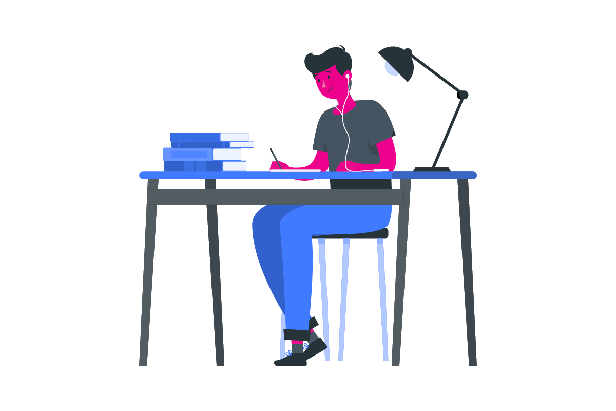 Illustration of a student working at a desk